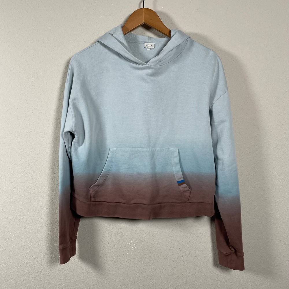 Kule Hoodie Women S Blue Brown Ombre Relax Cropped Boxy French Terry‎ Sweatshirt